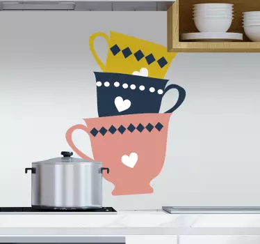 Vinilo cocina bebida 3 tazas de té  - TenVinilo