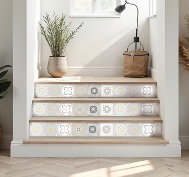 Vinilo para escalera azulejos portugueses beige - TenVinilo