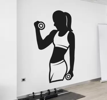 Vinilo para gimnasios de deportes mujer con pesas - TenVinilo