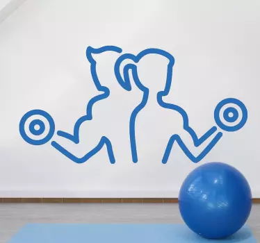 Vinilo para gimnasios hombre y mujer con pesas  - TenVinilo