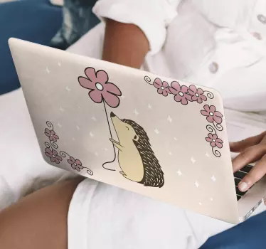 Vinilo para laptop puercoespín con flor - TenVinilo