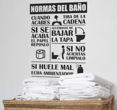 Vinilo para baño frase normas del baño - TenVinilo
