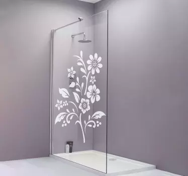Vinilo para mampara de ducha Flores monocolor con diseño de hojas - TenVinilo