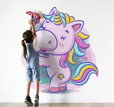 Vinilo para niñas unicornio dibujos sonriente - TenVinilo