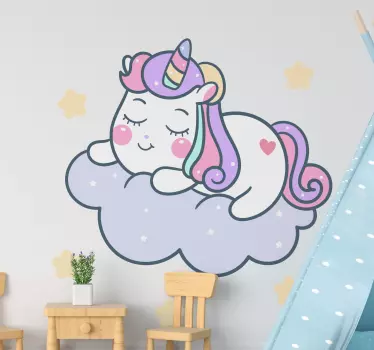 Vinilo para niñas unicornio durmiendo en nube - TenVinilo