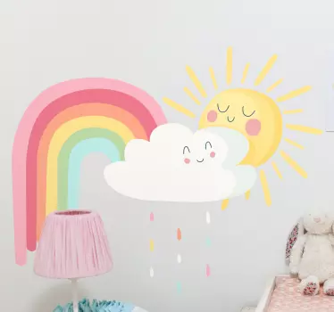 Vinilo infantil arcoíris con nube y sol - TenVinilo