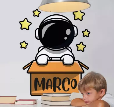 Vinilo para niños astronauta con estrellas y nombre - TenVinilo