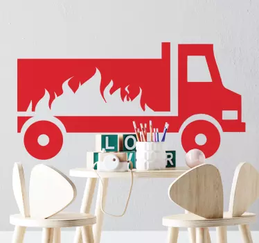 Vinilo para niños camión bomberos de llama - TenVinilo