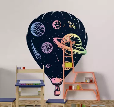 Vinilo para niños globo aerostático con planetas - TenVinilo