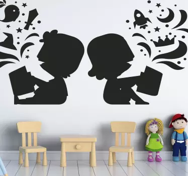 Vinilo para niños silueta niños leyendo - TenVinilo