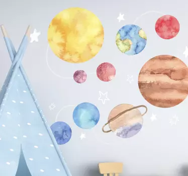 Vinilo infantil sistema solar planetas acuarela - TenVinilo