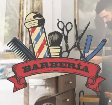 Vinilo para peluquería clásica con productos - TenVinilo