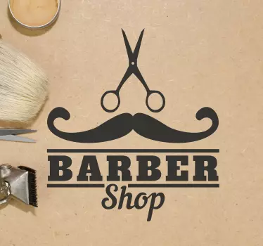Vinilo para peluquería con tijeras y bigote - TenVinilo