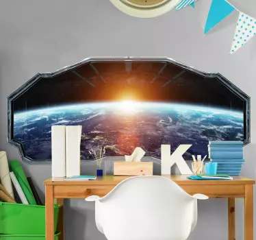 Vinilo 3d vistas a la Tierra con destello solar - TenVinilo