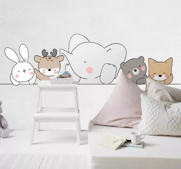 Vinilo pared bebé animales nórdicos felices - TenVinilo