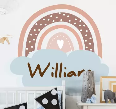 Vinilo pared bebé Arco iris personalizado marrón - TenVinilo