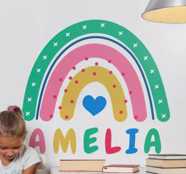 Vinilo pared bebé arcoíris corazón con nombre - TenVinilo