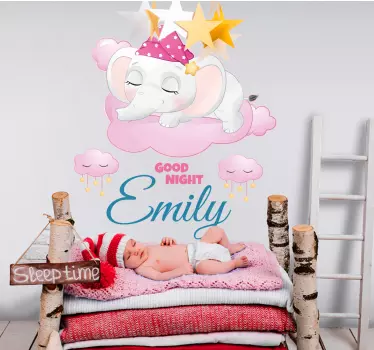 Vinilo pared bebé Lindo elefante para niña con nombre - TenVinilo