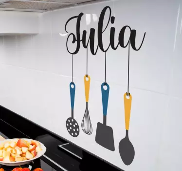 Vinilo pared cocina utensilios con nombre - TenVinilo