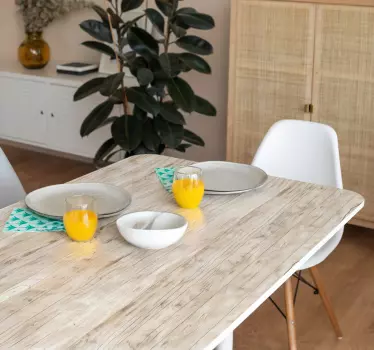 Vinilo pared comedor madera clara para mesa - TenVinilo