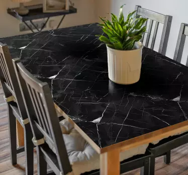 Vinilo pared comedor mármol negro para mesa - TenVinilo
