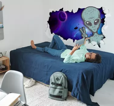Vinilo pared efectos visuales Extraterrestre de pared rota - TenVinilo