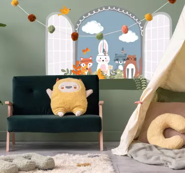 Vinilo pared efectos visuales Ventana de animales para niños - TenVinilo