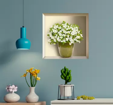 Vinilo para recibidor estantería con planta 3D - TenVinilo