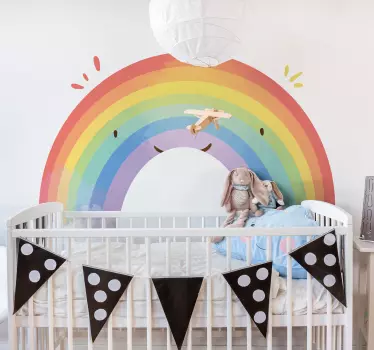 Vinilo pared infantil arco iris con tonos acuarela - TenVinilo