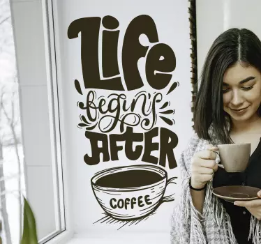 Vinilo frase life begins after coffee - TenVinilo