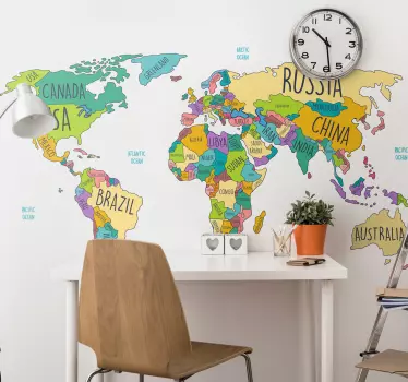 Vinilo pared mapamundi Mapa politico del mundo - TenVinilo