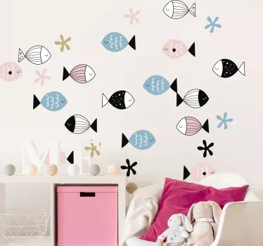 Vinilo pared peces coloridos estilo nórdico - TenVinilo