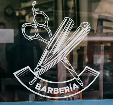 Vinilo peluquería con tijeras y afeitadora - TenVinilo