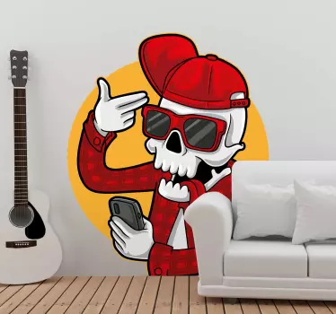 Vinilo personaje esqueleto con teléfono - TenVinilo