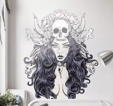 Vinilo personaje mujer con calavera - TenVinilo
