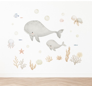 Vinilo infantil animales marinos pastel - TenVinilo