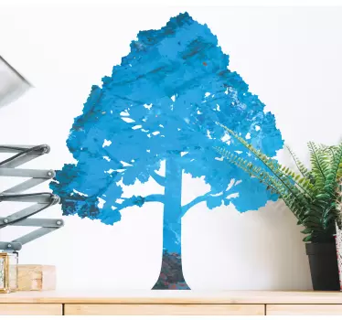 Vinilo skyline Árbol de hojas azules - TenVinilo