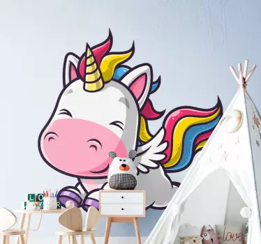 Vinilo de unicornio colorido feliz y corriendo - TenVinilo