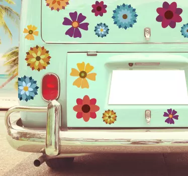 Pegatina coche flores multicolor - TenVinilo