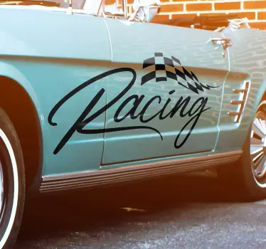Vinilo coche frase y bandera racing - TenVinilo