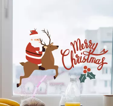 Vinilo ventana Santa claus con diseño de renos - TenVinilo