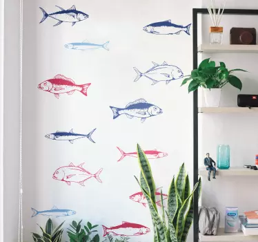 Vinilos decorativos lámina de peces dibujados - TenVinilo