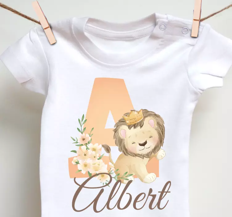 Camiseta bebé Lindos animales leona con nombre - TenVinilo
