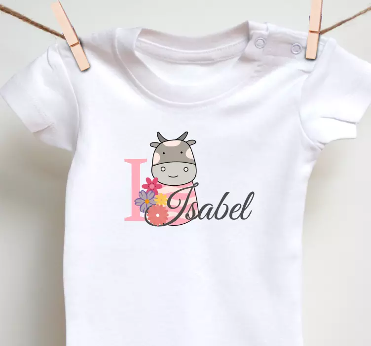 Camiseta bebé Lindos animales vaca con nombre - TenVinilo
