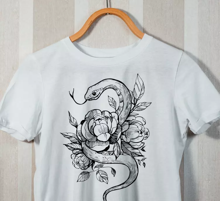 Camiseta personalizada serpiente rosa con flores - TenVinilo