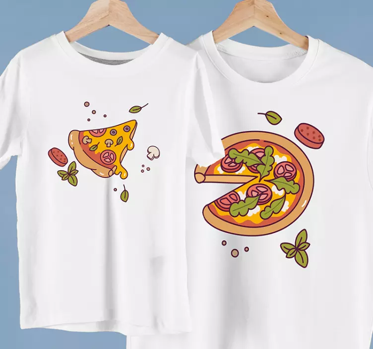 Camiseta padre e hijo Pizza y pedazo en cartoon - TenVinilo