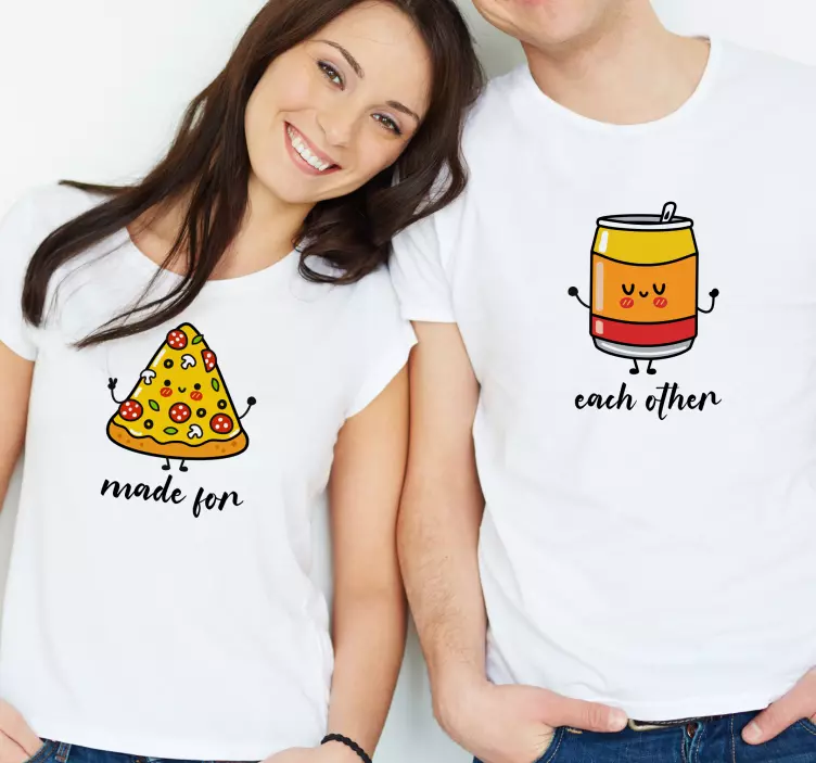 Camisetas parejas Dibujos animados de pizza y soda - TenVinilo