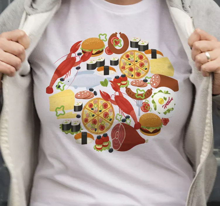 Iconos de comida en círculo camiseta personalizada - TenVinilo