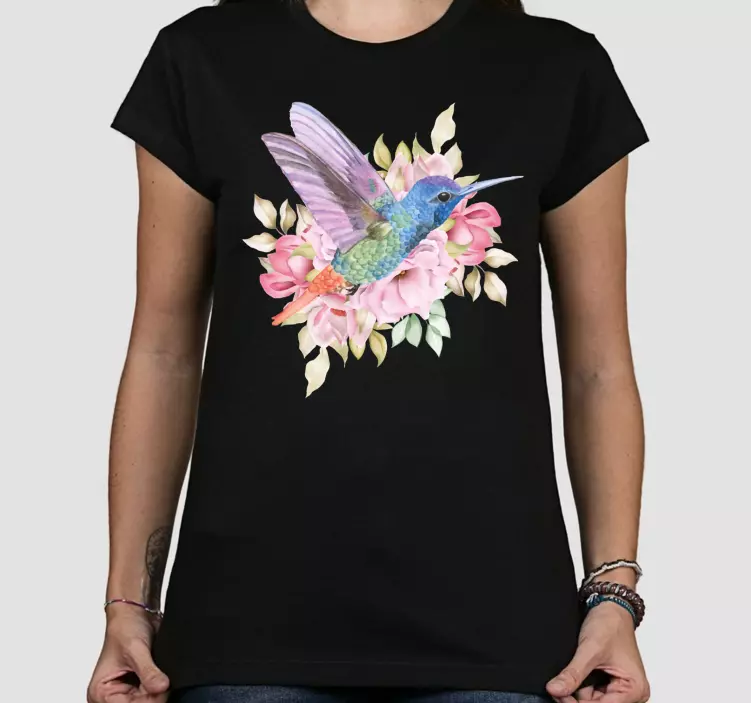 Remera colibrí colorido floral - TenVinilo