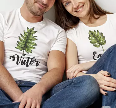Camisetas madre e hija ropa de pareja con hojas - TenVinilo